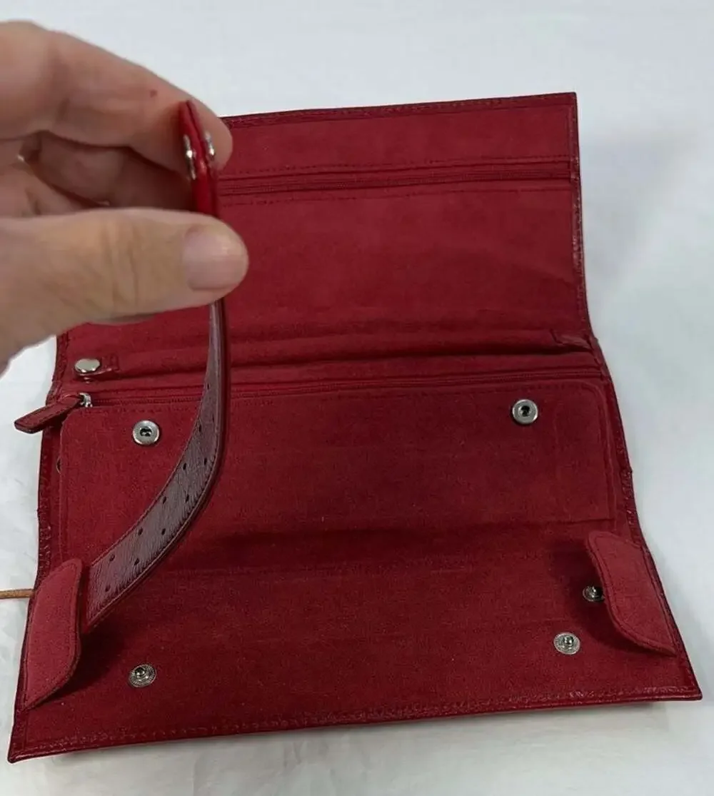 Things Remembered Vintage Red Leather Folding Wallet Case with Tie String 9x4
